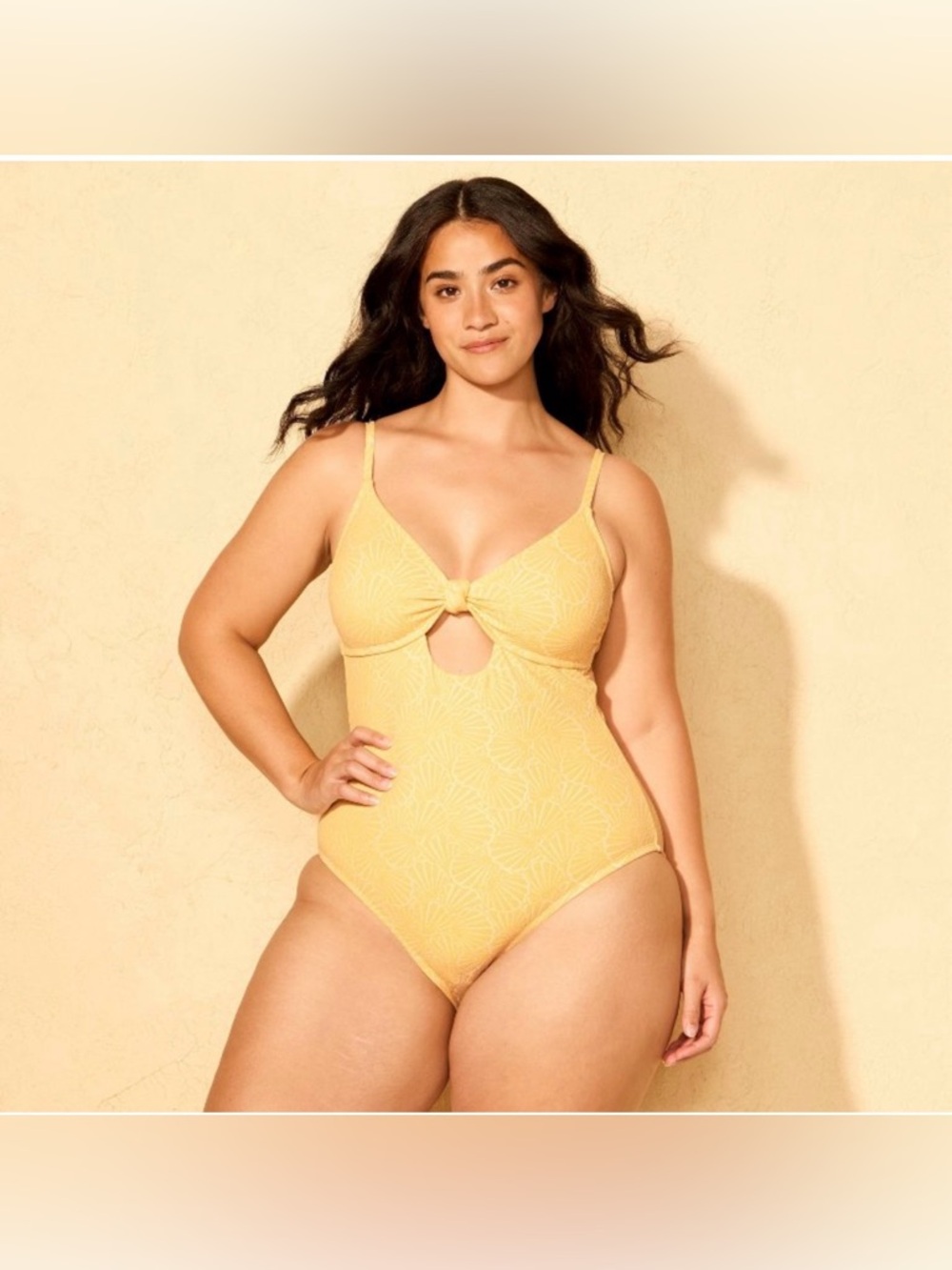 NWT Shade & Shore Large Swim One Piece Modest Butter Yellow Shell Print Beachy